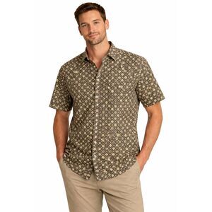 VTG 90’s Pierre Cardin Mens L Earth tones Diamond Short Sleeve Button-up Shirt